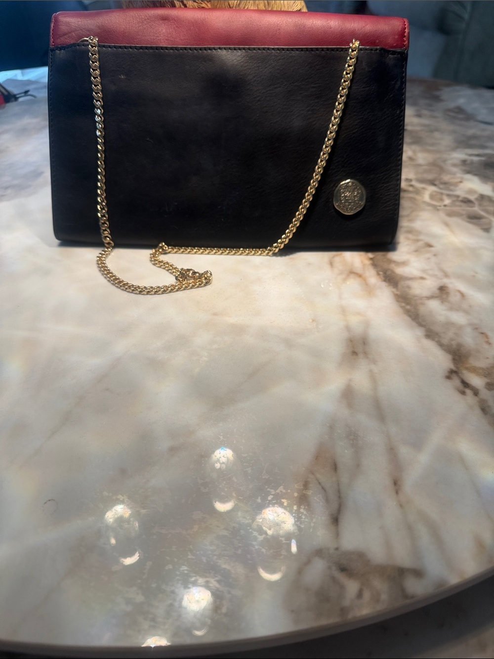 Vince Camuto Black and Burgundy Chain Shoulder Clutch